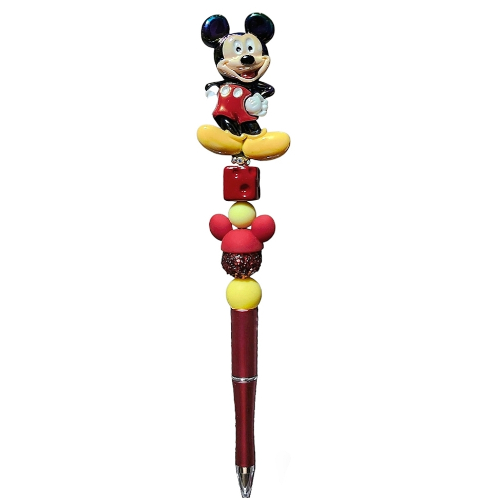 Mickey Mouse Disney Beaded Ballpoint Twist Pen Red Black Custom